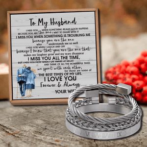 To My Husband - I Love You Forever And Always Roman Numeral Bracelet Set