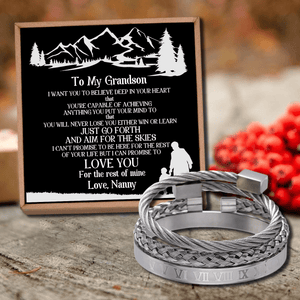 Nanny To Grandson - I Can Promise To Love You Roman Numeral Bracelet Set