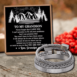 Grandpa To Grandson - You Are Not Alone Roman Numeral Bracelet Set