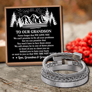 To Our Grandson - You Are Not Alone Roman Numeral Bracelet Set