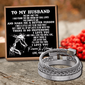 To My Husband - I Love You Forever Roman Numeral Bracelet Set