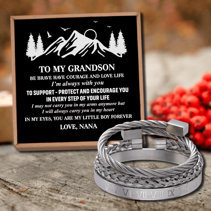 Nana To Grandson - My Little Boy Forever Roman Numeral Bracelet Set