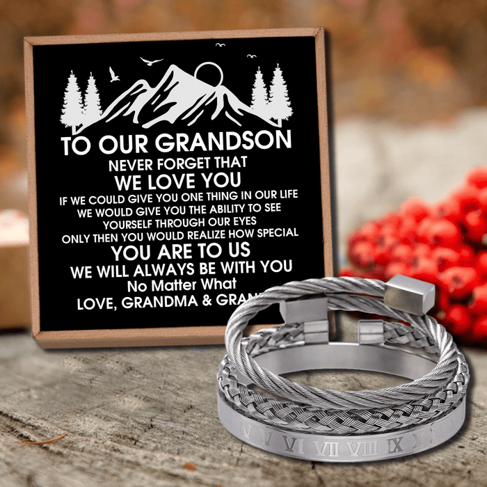 To Our Grandson - We Love You Roman Numeral Bracelet Set