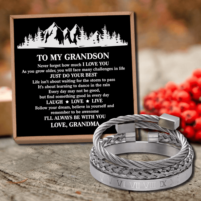 Grandma To Grandson - Just Do Your Best Roman Numeral Bracelet Set