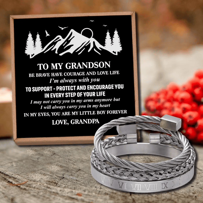 Grandpa To Grandson - My Little Boy Forever Roman Numeral Bracelet Set