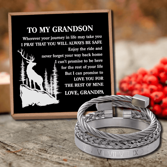 Grandpa To Grandson - You Will Always Be Safe Roman Numeral Bracelet Set