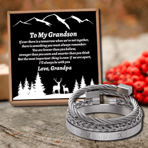 Grandpa To Grandson - I Will Always Be With You Roman Numeral Bracelet Set
