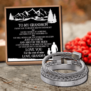 Grandpa To Grandson - I Can Promise To Love You Roman Numeral Bracelet Set