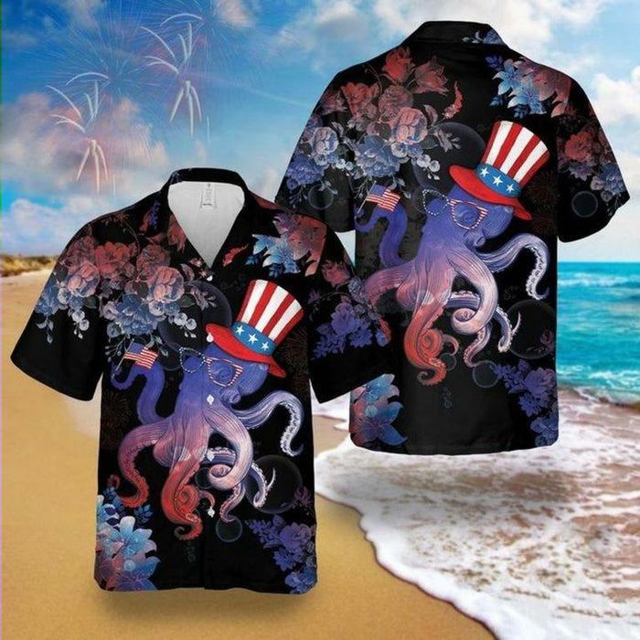 Octopus 4th July Hawaiian Shirt,Hawaiian Shirt Gift,Christmas Gift