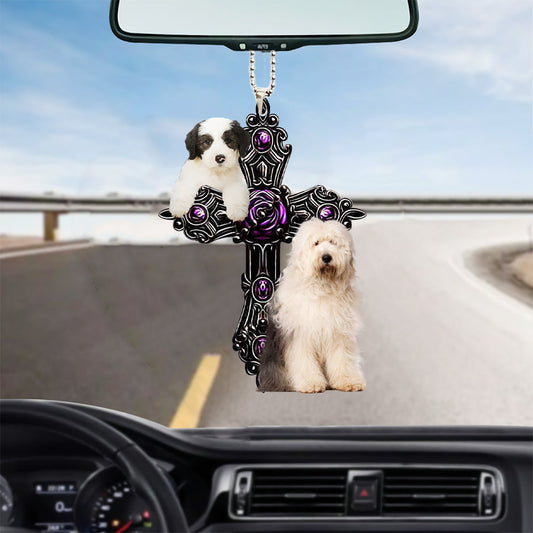 Old English Sheepdog Pray For God Car Hanging Ornament Dog Pray For God Ornament Godmerc - Best gifts your whole family