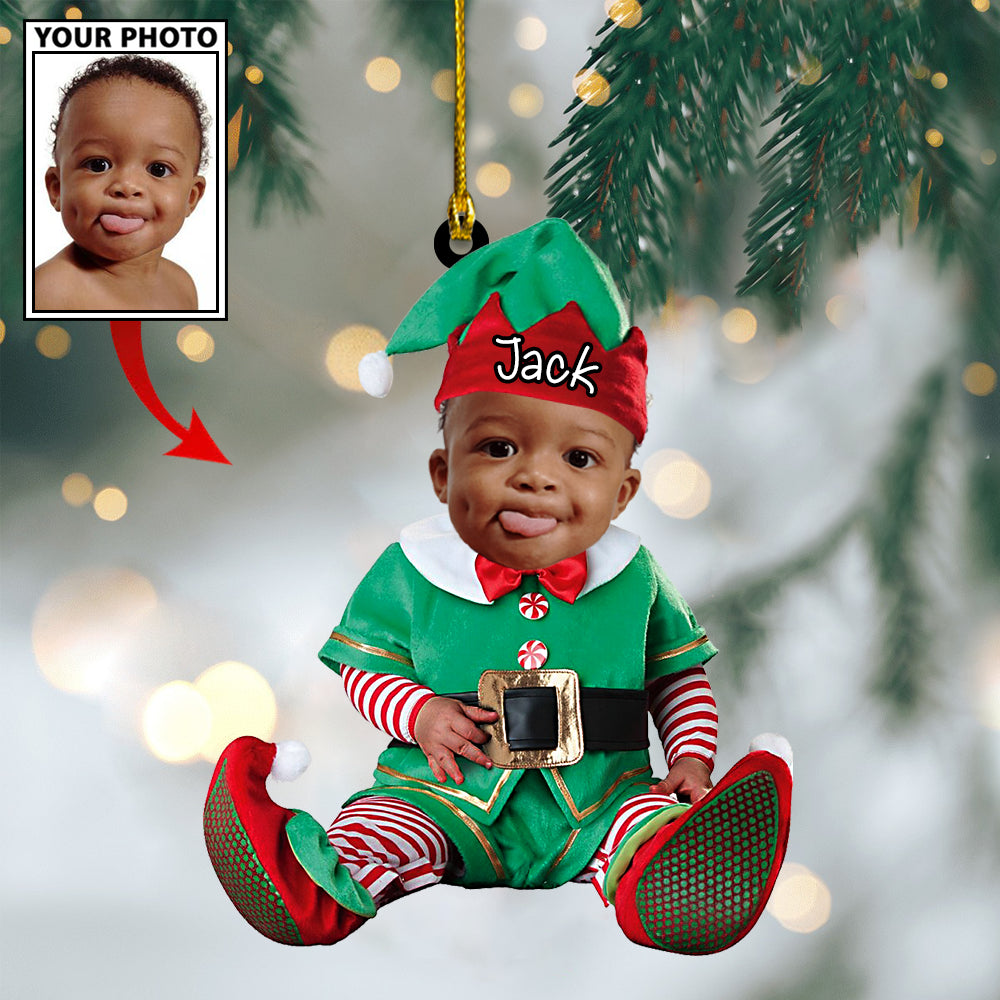 Ornament - Custom Baby Cartoon Boy Cute Photo With Name for Christmas Ornament LTP0 - Best gifts your whole family