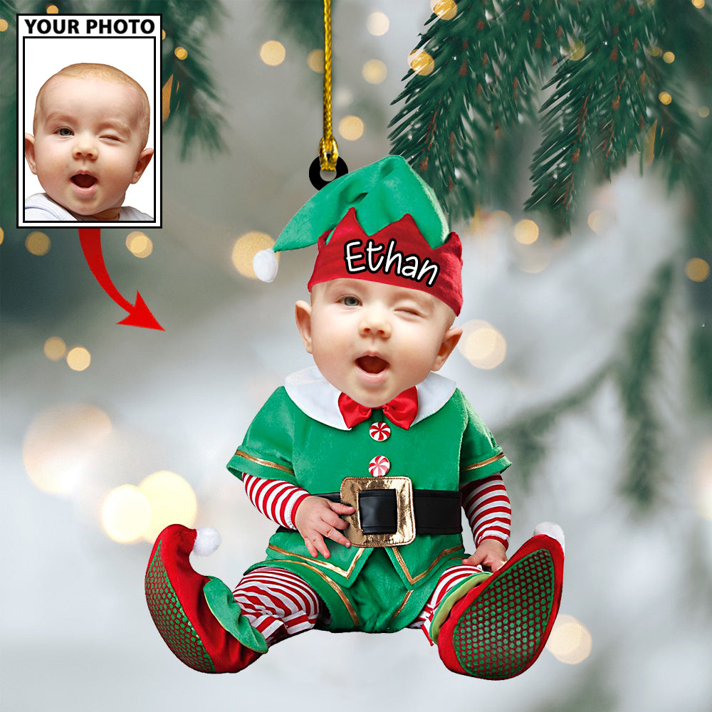 Ornament - Custom Baby Cartoon Boy Cute Photo With Name for Christmas Ornament LTP0 - Best gifts your whole family