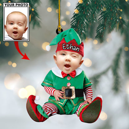 Ornament - Custom Baby Cartoon Boy Cute Photo With Name for Christmas Ornament LTP0 - Best gifts your whole family