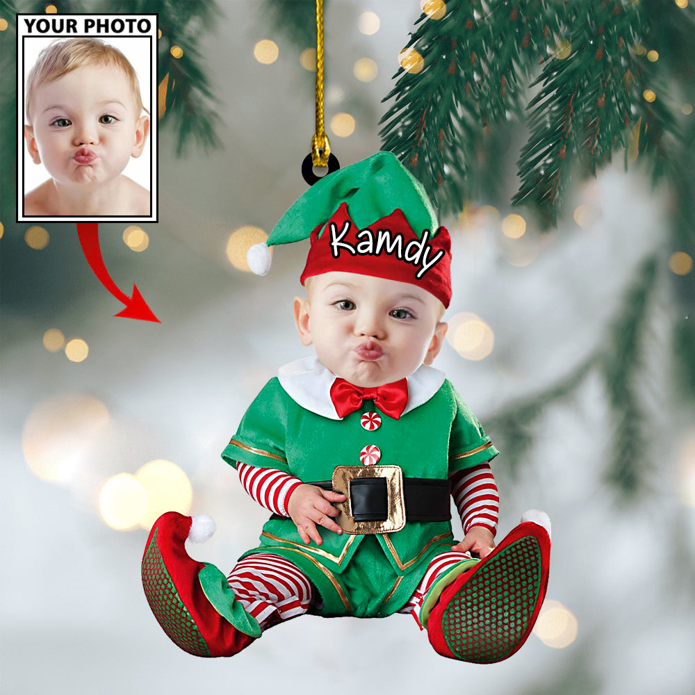 Ornament - Custom Baby Cartoon Boy Cute Photo With Name for Christmas Ornament LTP0 - Best gifts your whole family