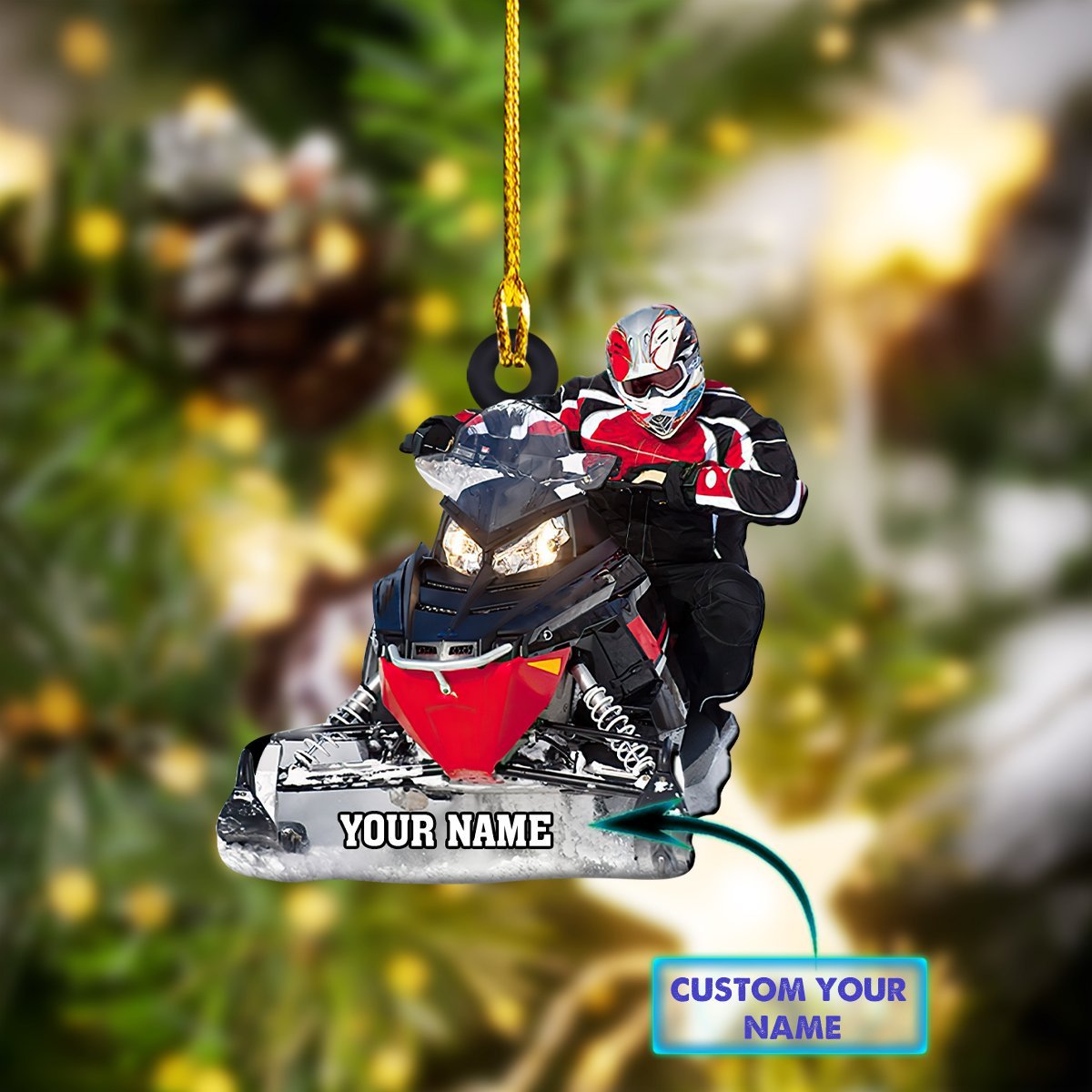Ornament - Custom Name & Picture Ornament - Snowmobile, Custom Shape Flat Ornament, Chirstmas Decor, Gift for Biker, Home Deco - Best gifts your whole family