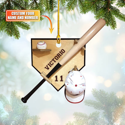 Ornament - Personalized Baseball America Custom Name Number Ornament, Christmas Gifts, Custom Shape Flat Ornament - Best gifts your whole family