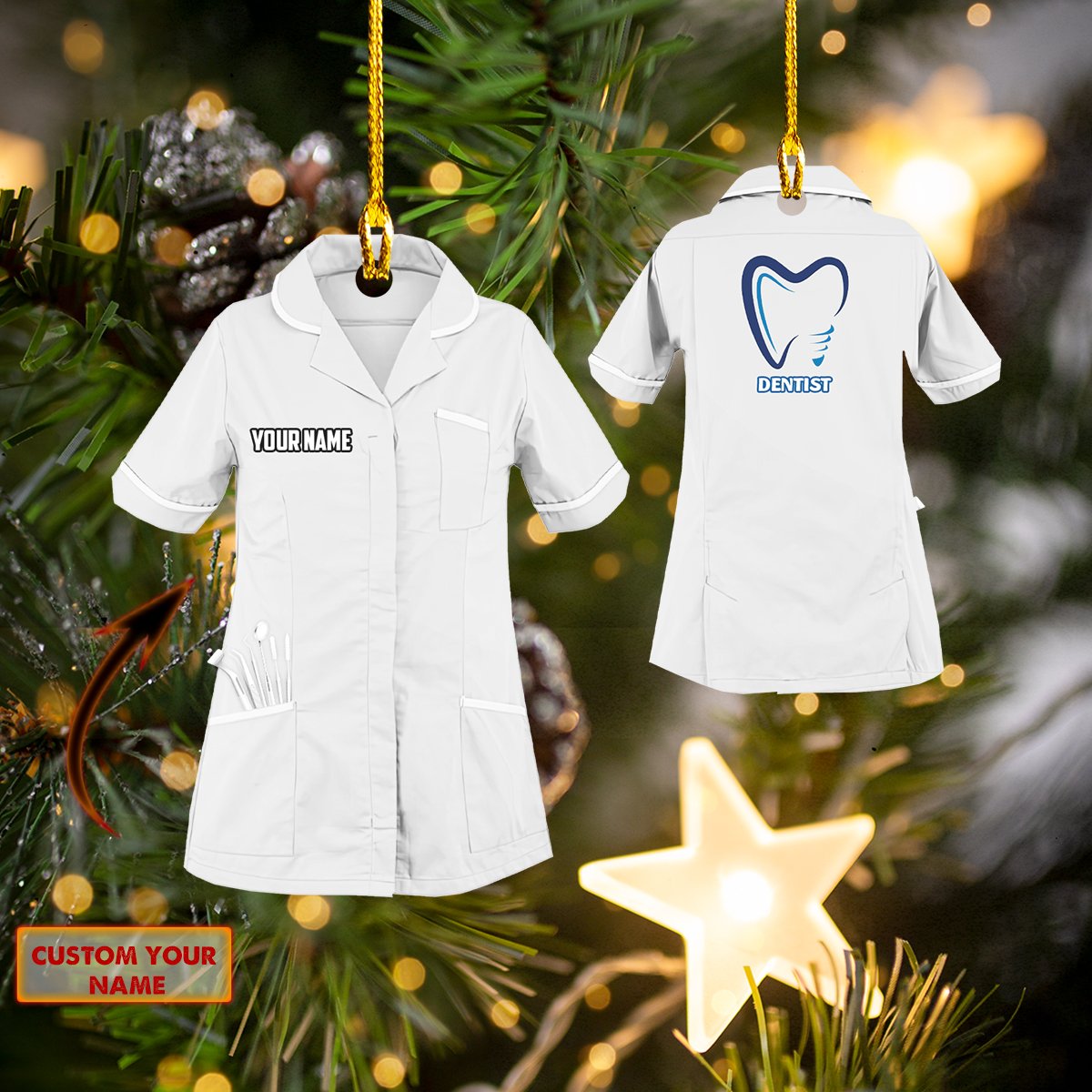 Ornament - Personalized Custom Name Dentist Custom Shaped Flat Ornament Christma - Best gifts your whole family