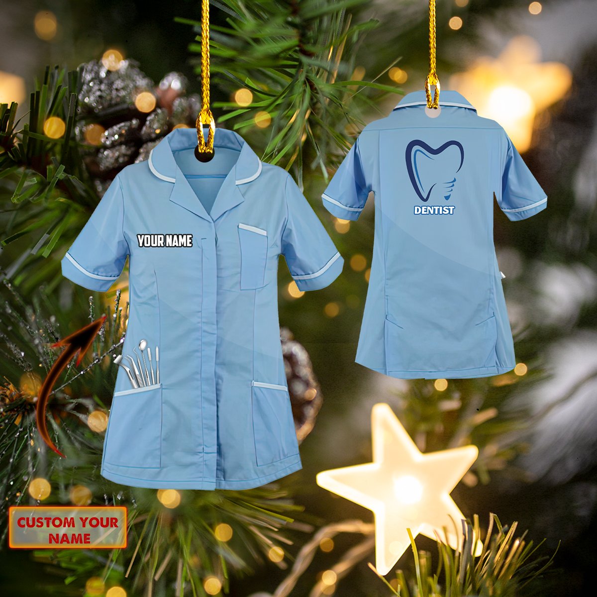 Ornament - Personalized Custom Name Dentist Custom Shaped Flat Ornament Christma - Best gifts your whole family