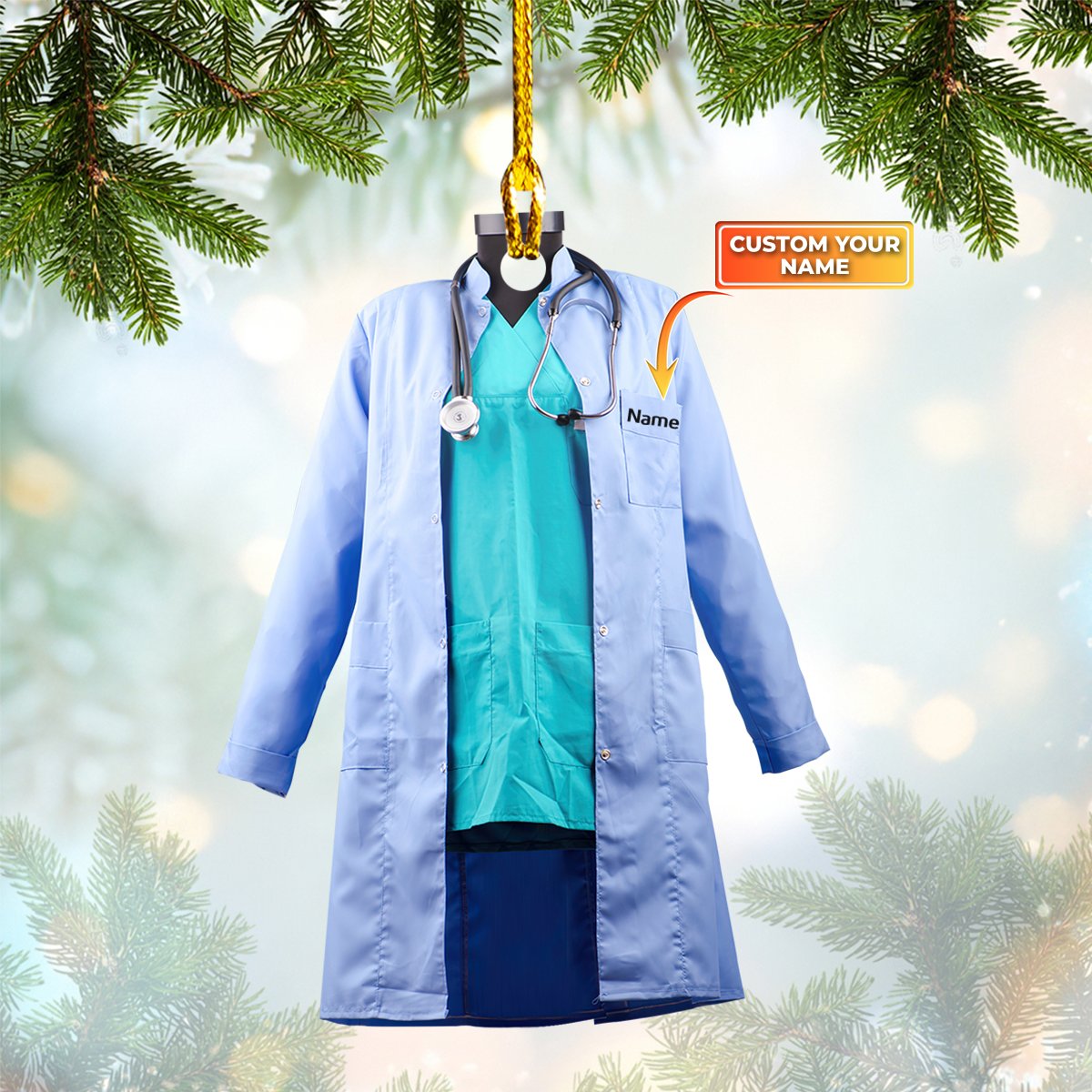 Ornament - Personalized Custom Name Doctor Coat Ornament, Custom Shaped Flat Ornament Christma - Best gifts your whole family