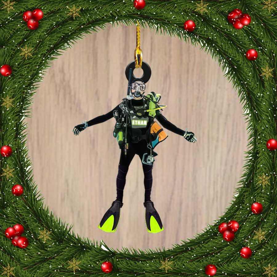 Ornament - Personalized Name Scuba Diver Custom Shaped Ornament Hanger Decor, Custom Shaped Flat Ornament Christmas, Christmas Deco - Best gifts your whole family
