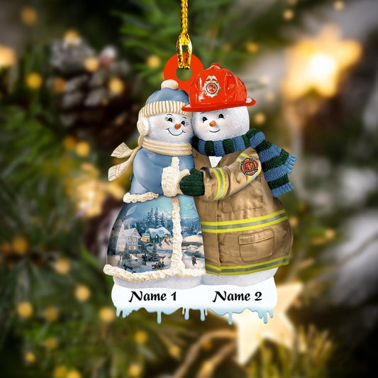 Ornament - RD Firefighter - Snowman Couple - Custom Shaped Flat Ornament, Perfect Custom Shaped Ornament for Christmas, Home Deco - Best gifts your whole family