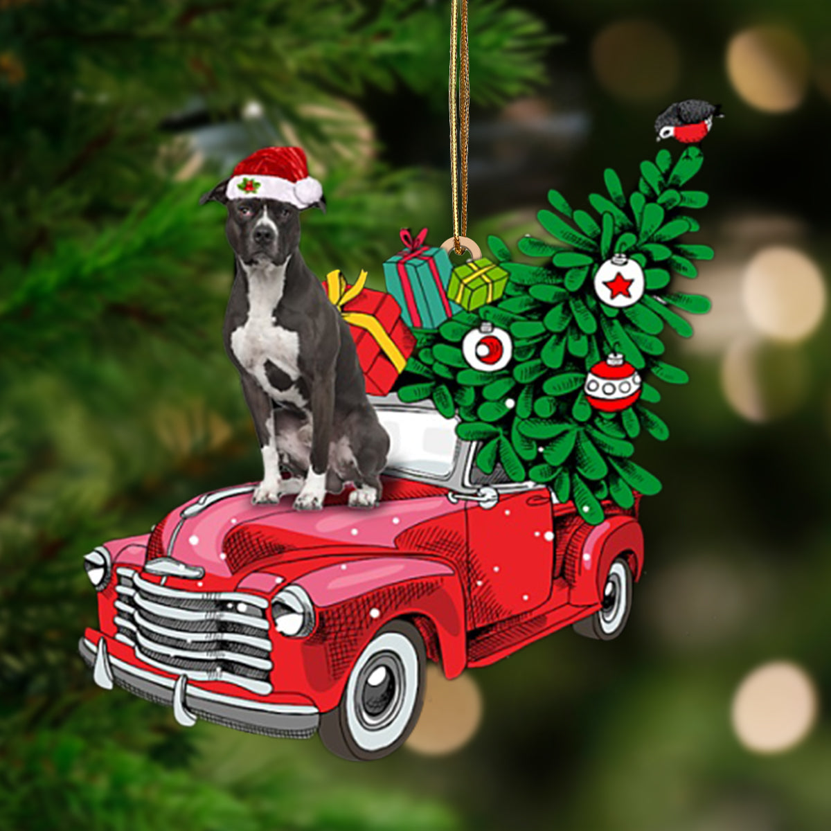 Ornament- American Pitbull Terrier 1-Pine Truck Hanging Ornament, Happy Christmas Ornament, Car Ornament - Best gifts your whole family