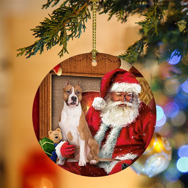 Ornament- American Staffordshire Terrier With Santa Christmas Ornament, Christmas Ornament, Car Ornament - Best gifts your whole family
