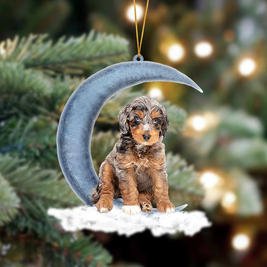 Ornament- Aussiedoodle 02 Sits On The Moon Hanging Ornament Dog Ornament, Car Ornament, Christmas Ornament - Best gifts your whole family