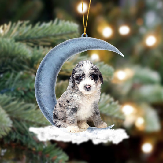 Ornament- Aussiedoodle Sits On The Moon Hanging Ornament Dog Ornament, Car Ornament, Christmas Ornament - Best gifts your whole family