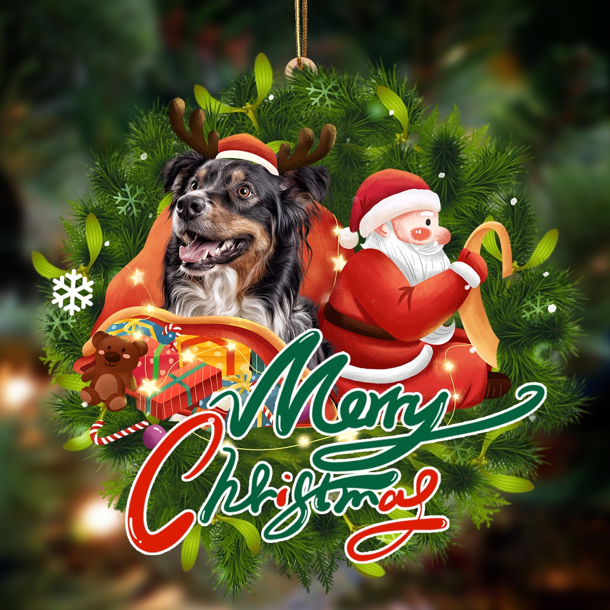 Ornament- Australian Shepherd-Santa & dog Hanging Ornament, Happy Christmas Ornament, Car Ornament - Best gifts your whole family