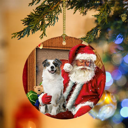 Ornament- Australian-Shepherd With Santa Christmas Ornament, Happy Christmas Ornament, Car Ornament - Best gifts your whole family