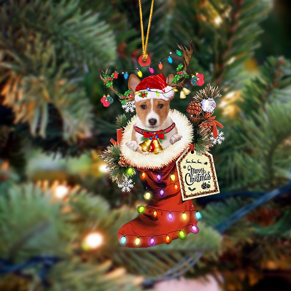 Ornament- Basenji-Xmas Boot-Two Sided Ornament, Happy Christmas Ornament, Car Ornament - Best gifts your whole family