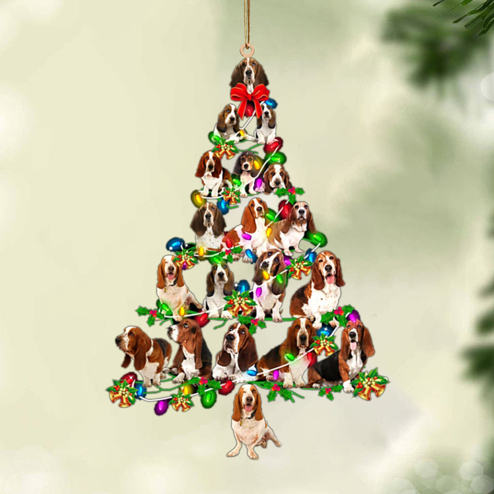 Ornament- Basset Hound-Christmas Tree Lights-Two Sided Ornament, Happy Christmas Ornament, Car Ornament - Best gifts your whole family