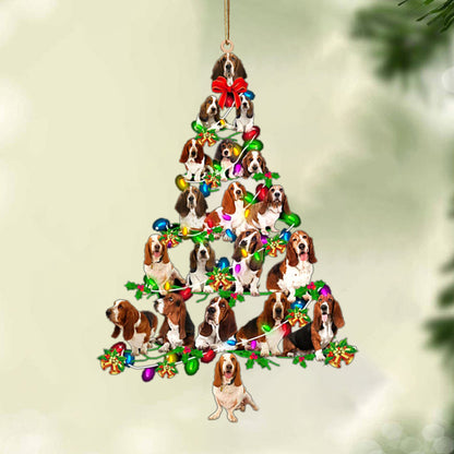 Ornament- Basset Hound-Christmas Tree Lights-Two Sided Ornament, Happy Christmas Ornament, Car Ornament - Best gifts your whole family