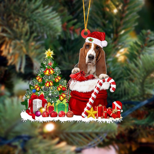 Ornament- Basset Hound Gift Bag Merry Christmas Ornament Dog Ornament, Car Ornament, Christmas Ornament - Best gifts your whole family