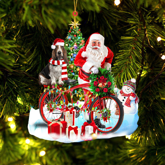 Ornament- Basset Hound On Santa's Bike Ornament Dog Ornament, Car Ornament, Christmas Ornament - Best gifts your whole family