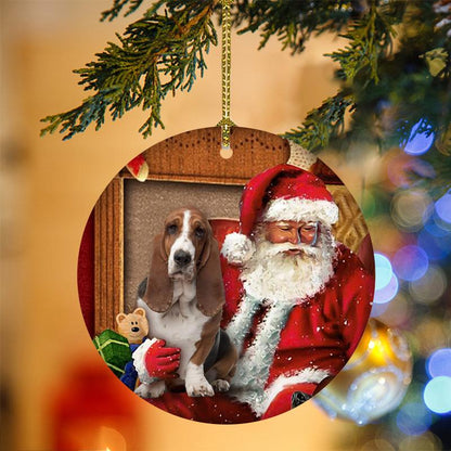 Ornament- Basset Hound With Santa Christmas Ornament, Happy Christmas Ornament, Car Ornament - Best gifts your whole family