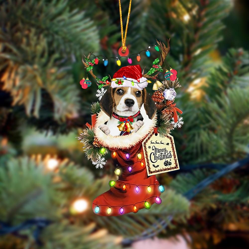 Ornament- Beagle 1-Xmas Boot-Two Sided Ornament, Happy Christmas Ornament, Car Ornament - Best gifts your whole family