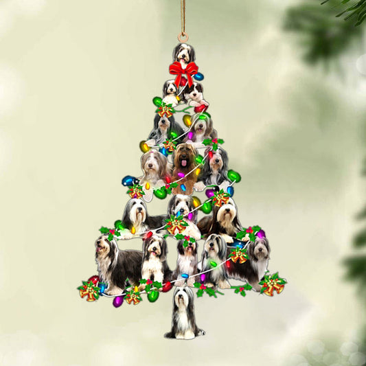 Ornament- Bearded Collie-Christmas Tree Lights-Two Sided Ornament, Happy Christmas Ornament, Car Ornament - Best gifts your whole family