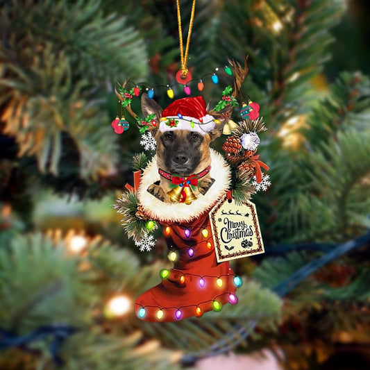 Ornament- Belgian Malinois-Xmas Boot-Two Sided Ornament, Happy Christmas Ornament, Car Ornament - Best gifts your whole family