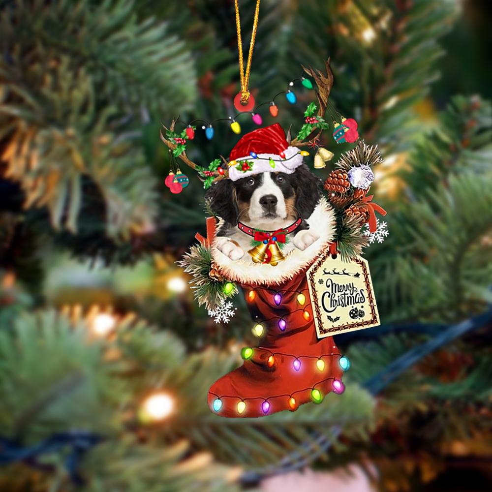 Ornament- Bernese Mountain Dog-Xmas Boot-Two Sided Ornament, Happy Christmas Ornament, Car Ornament - Best gifts your whole family