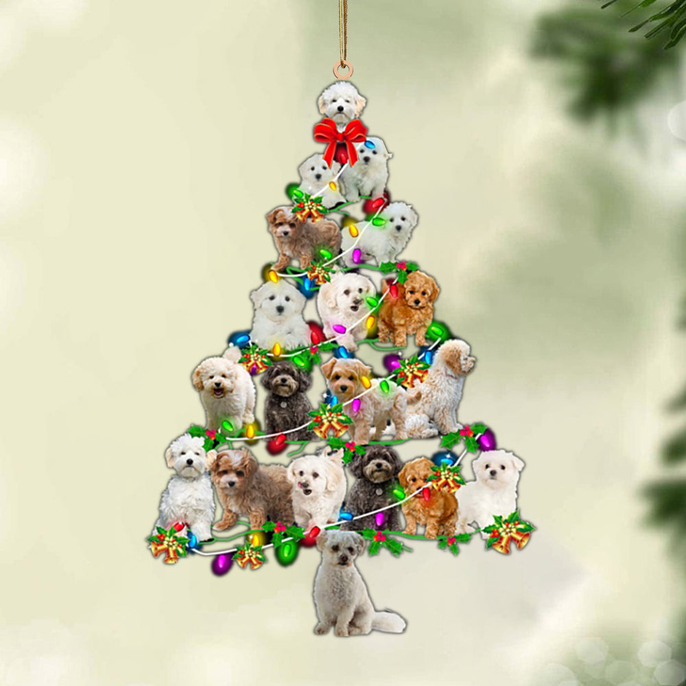 Ornament- Bichon Frise-Christmas Tree Lights-Two Sided Ornament, Happy Christmas Ornament, Car Ornament - Best gifts your whole family