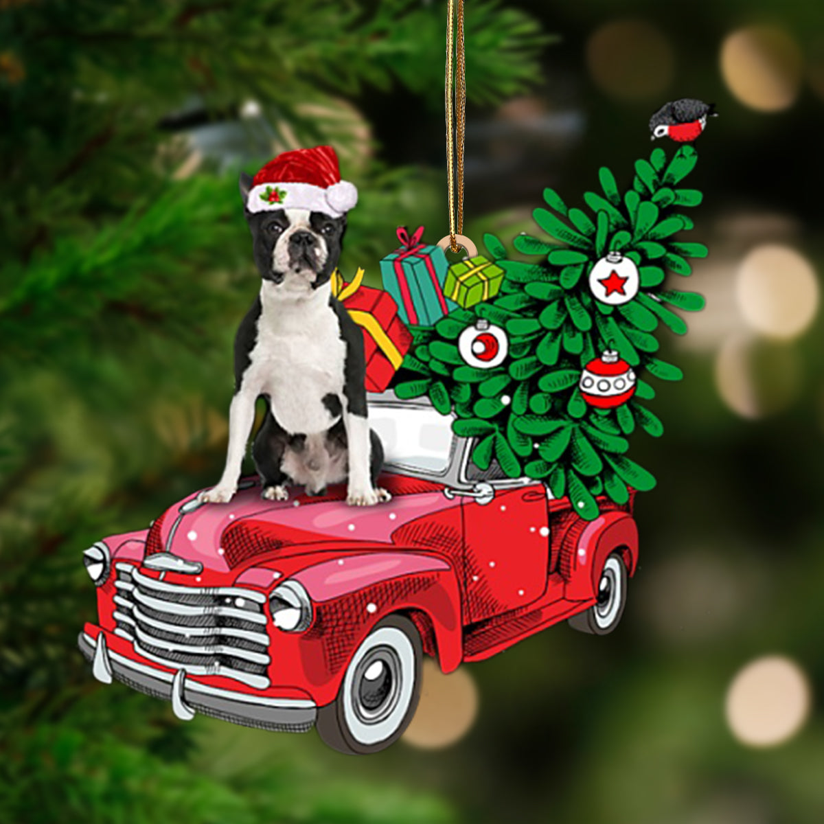 Ornament- BLACK Boston Terrier-Pine Truck Hanging Ornament, Happy Christmas Ornament, Car Ornament - Best gifts your whole family