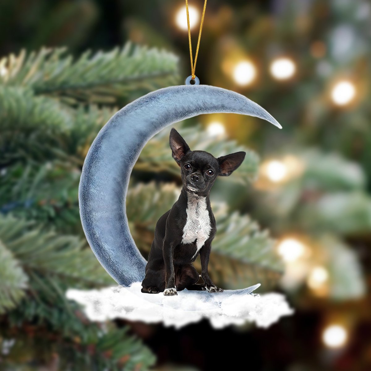 Ornament- Black Chihuahua Sits On The Moon Hanging Ornament Dog Ornament, Car Ornament, Christmas Ornament - Best gifts your whole family