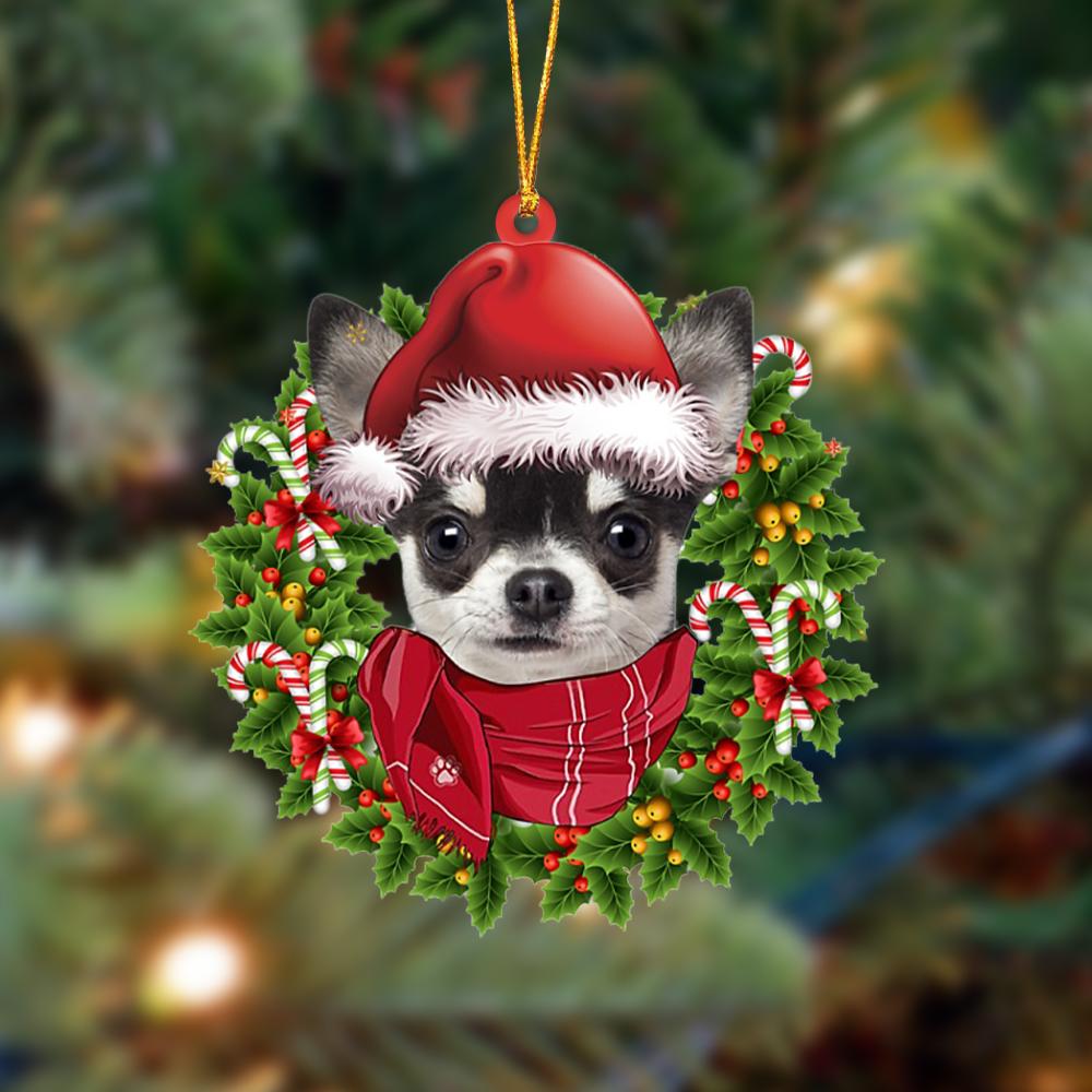 Ornament- BLACK Chihuahua-Xmas Bandana Hanging Ornament, Happy Christmas Ornament, Car Ornament - Best gifts your whole family