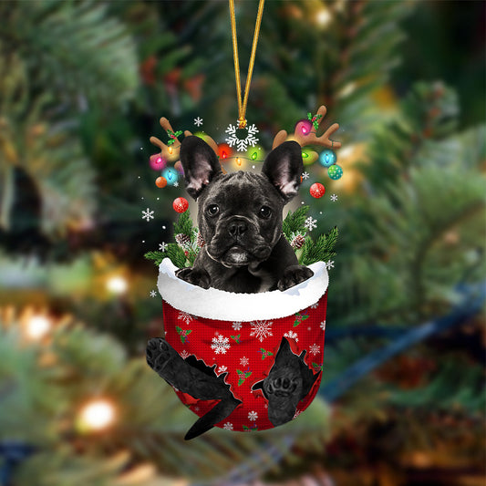 Ornament- BLACK French Bulldog-In Christmas Pocket Two Sides Ornament, Happy Christmas Ornament, Car Ornament - Best gifts your whole family