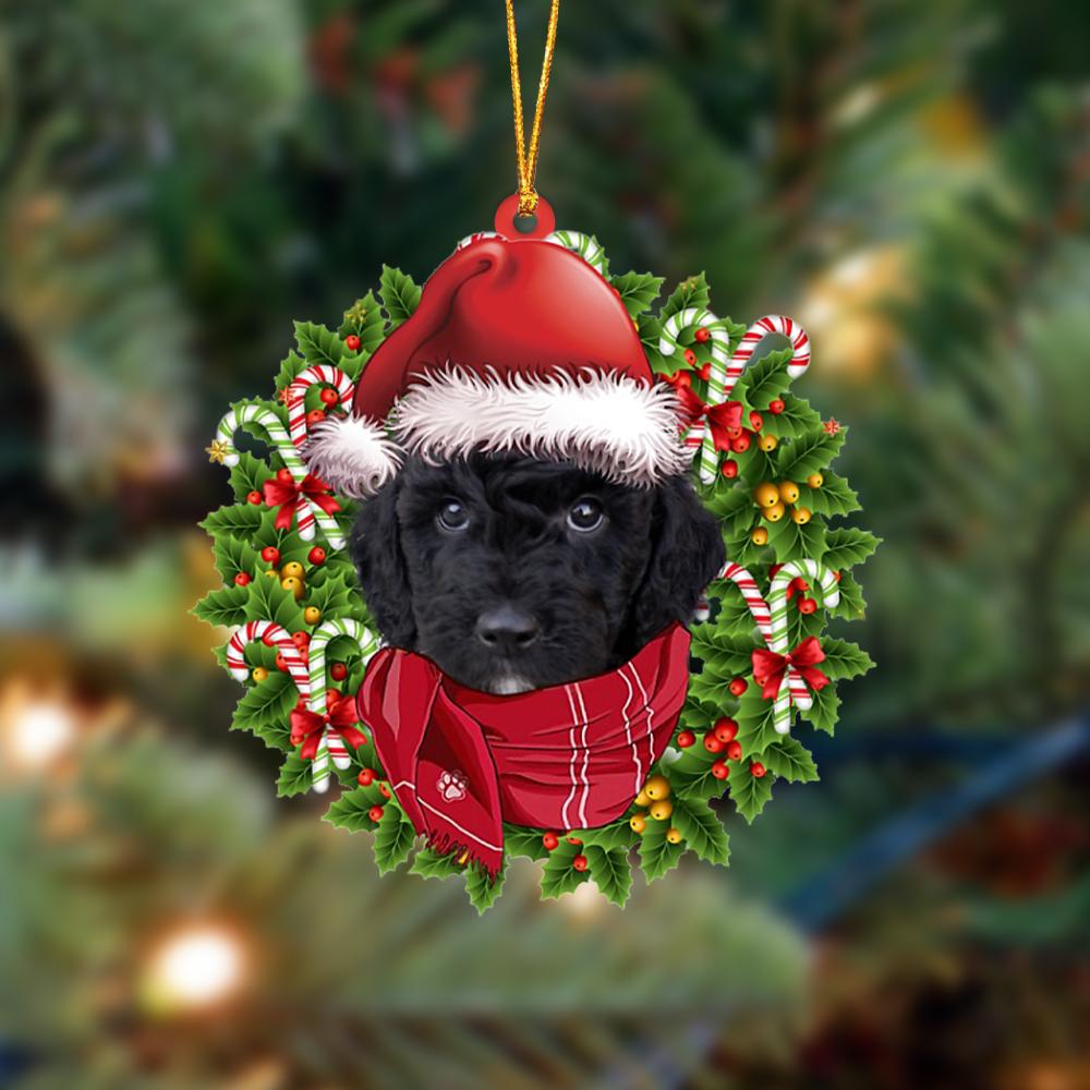 Ornament- BLACK Goldendoodle-Xmas Bandana Hanging Ornament, Happy Christmas Ornament, Car Ornament - Best gifts your whole family