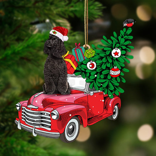 Ornament- BLACK Miniature Poodle-Pine Truck Hanging Ornament, Happy Christmas Ornament, Car Ornament - Best gifts your whole family