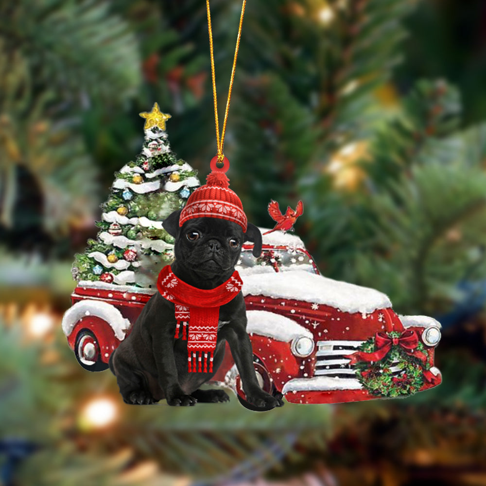 Ornament- Black Pug-Christmas Car Two Sided Ornament, Happy Christmas Ornament, Car Ornament - Best gifts your whole family