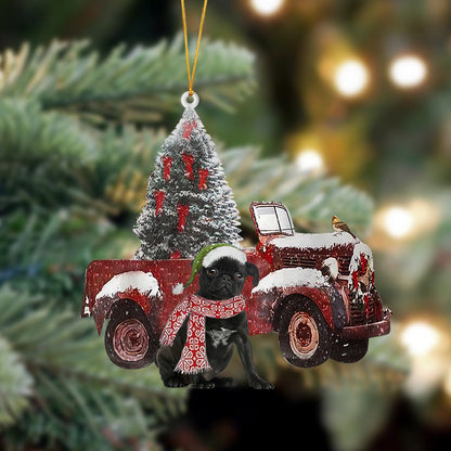 Ornament- Black Pug-Christmas Truck Two Sided Ornament, Happy Christmas Ornament, Car Ornament - Best gifts your whole family